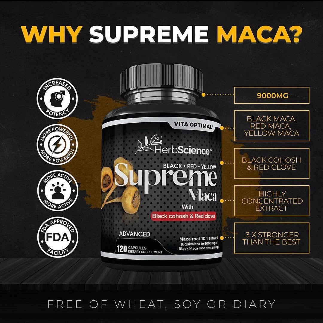 Supreme Maca Capsules 9000 mg - Extremely Potent, 120 Capsules