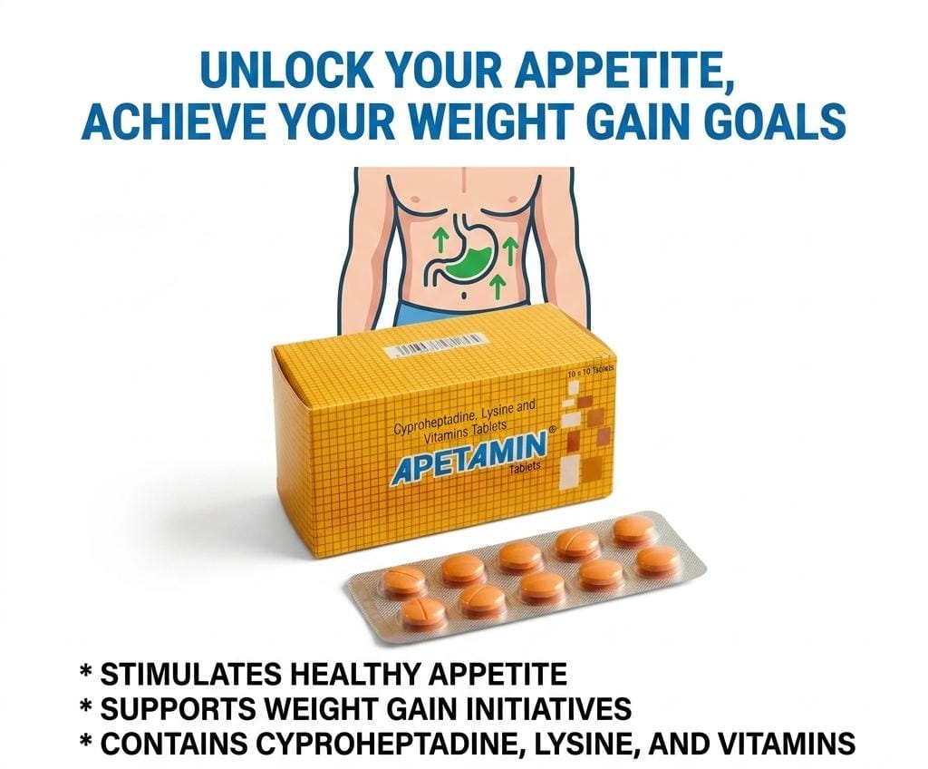 Apetamin Tablets (Cyproheptadine, Lysine & Vitamins), 10 Tablets/Strip